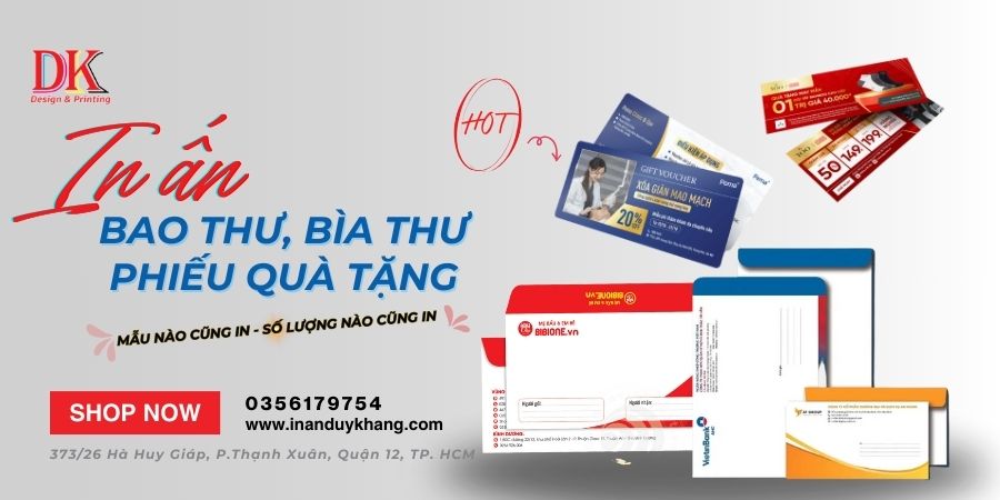 Bảng giá in bao thư, bìa thư, phiếu quà tặng, in voucher, gift voucher